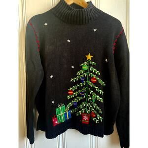 Vintage Classic Elements Christmas Tree Embroidered Sweater Women’s Large